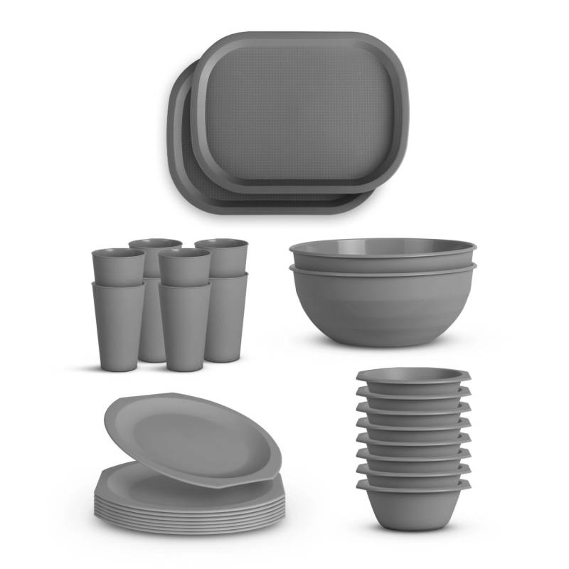 ProHome Kunststoff Geschirr Set BPA Frei Grau 28 Teilig 8 Personen ProHome Kunststoff Geschirr Set BPA Frei Grau 28 Teilig 8 Personen von ProHome