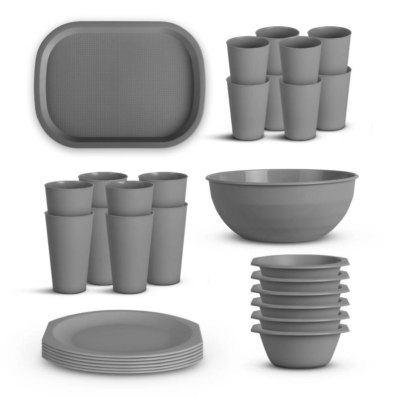 ProHome Kunststoff Geschirr Set BPA Frei Grau 30 Teilig 6 Personen ProHome Kunststoff Geschirr Set BPA Frei Grau 30 Teilig 6 Personen von ProHome