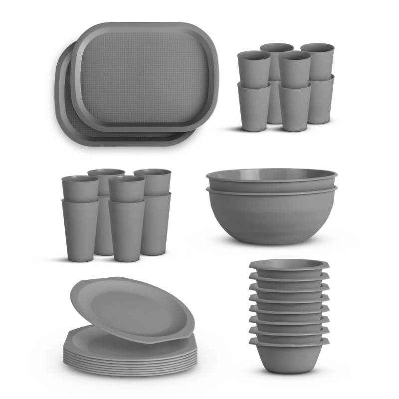 ProHome Kunststoff Geschirr Set BPA Frei Grau 36 Teilig 8 Personen ProHome Kunststoff Geschirr Set BPA Frei Grau 36 Teilig 8 Personen von ProHome