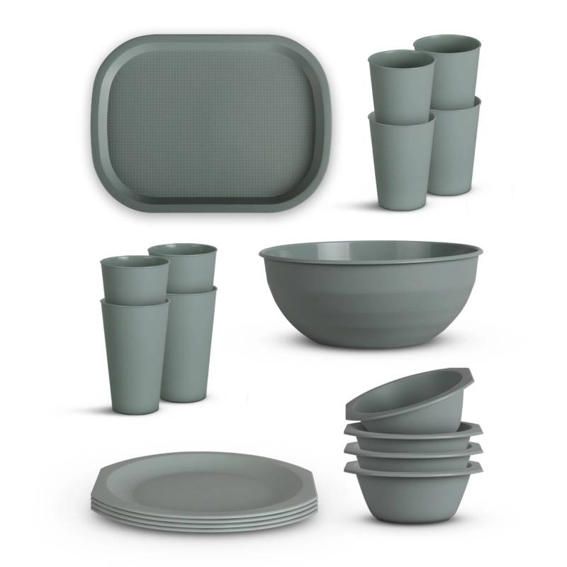 ProHome Kunststoff Geschirr Set BPA Frei Grün 18 Teilig 4 Personen von ProHome