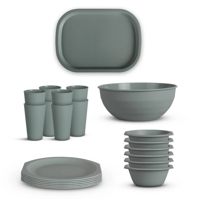 ProHome Kunststoff Geschirr Set BPA Frei Grün 22 Teilig 6 Personen von ProHome