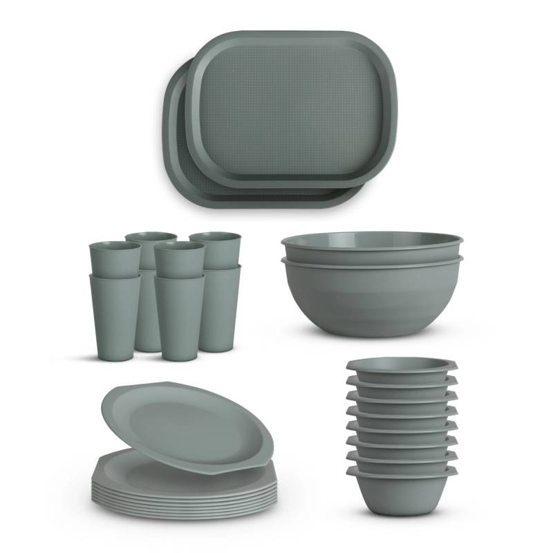 ProHome Kunststoff Geschirr Set BPA Frei Grün 28 Teilig 8 Personen von ProHome