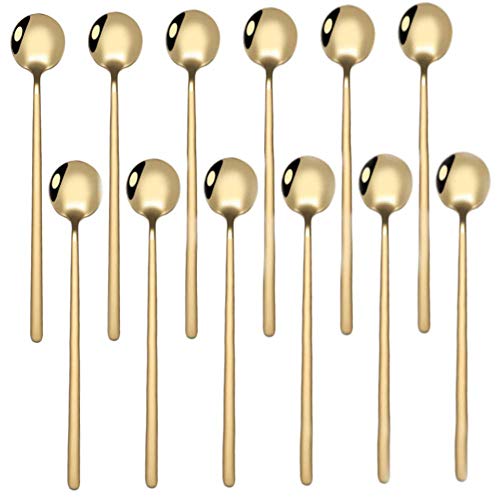 ProLeo 12 stueck Kaffeelöffel, Edelstahl, Mini Kuchen Löffel Spiegel Poliert Teelöffel Set 13,3 cm, (Gold) 13, 3 cm von ProLeo