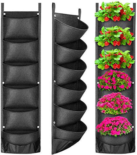 ProLeo Vertikal Pflanzentaschen 6 Tasche Pflanztaschen Hängend Filz, Garten Pflanzsack erweitert und vertiefte Taschen für Balkon Garten Hof Office Home Dekoration von ProLeo