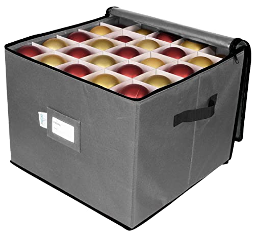 ProPik Aufbewahrungsbox für Urlaubsdekoration, mit 3 Tabletts, für bis zu 75 Ornamente-Bälle, mit Trennwänden zum Organisieren (grau) von ProPik