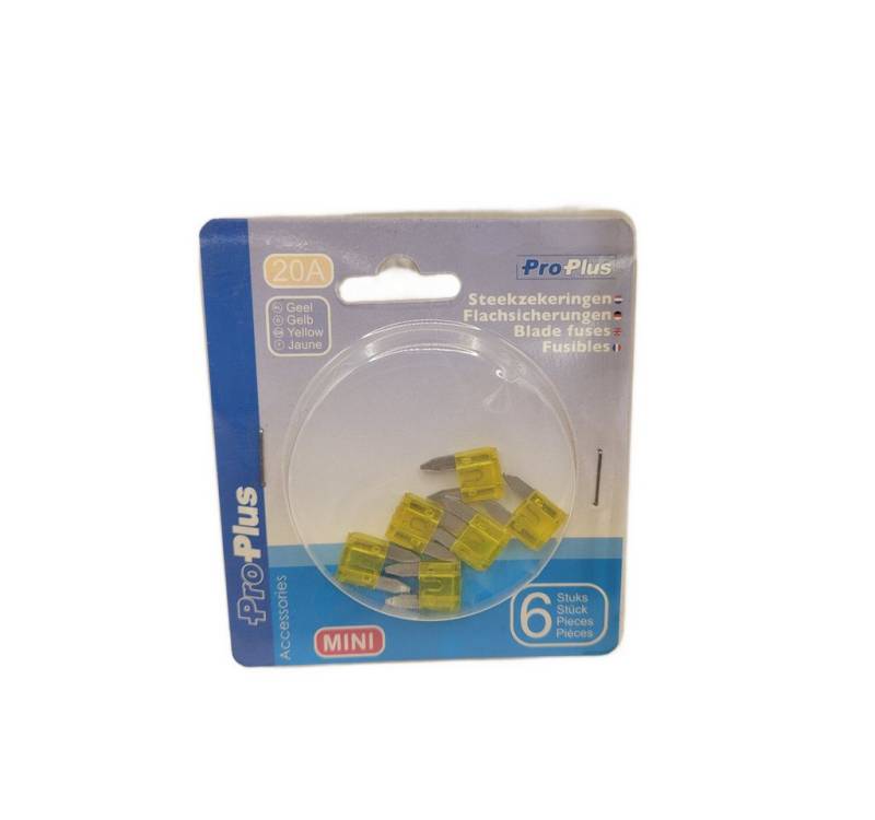 ProPlus Kabelverbinder-Sortiment Flachsicherungen Mini 20A gelb 6 Stück im Blister von ProPlus