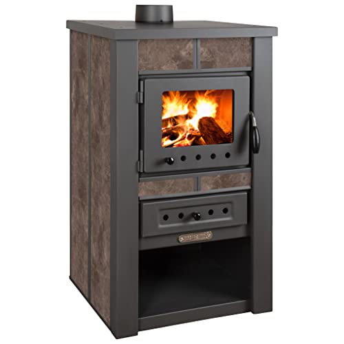 ProTermo Alpina Ceramic Mokka Kaminofen mit Schamottstein - 8 kW Heizleistung - 50 x 48 x 82 cm Holzofen mit Sichtfenster - Bauart 1 von ProTermo