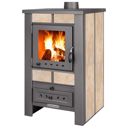 ProTermo Alpina G Beige Kaminofen mit Schamottstein - 8 kW Heizleistung - Kaminofen Holzofen mit Sichtfenster, Bauart 1 von ProTermo