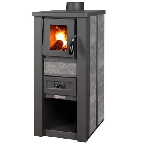 ProTermo Kaminofen Lava Ceramic Anthrazit/Schwarz - 6,5 kW Heizleistung - 35x44x78 cm Holzofen mit Schamottsteinen mit Sichtfenster - Bauart 2 von ProTermo