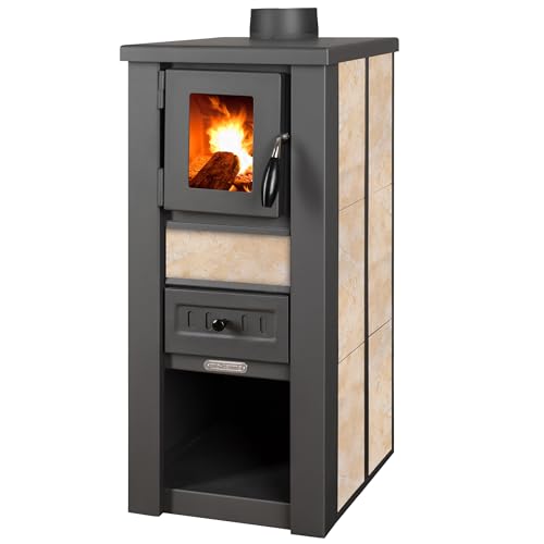 ProTermo Kaminofen Lava Ceramic Beige - 6,5 kW Heizleistung - 35x44x78 cm Holzofen mit Schamottsteinen mit Sichtfenster Holz Kamin - Bauart 2 von ProTermo