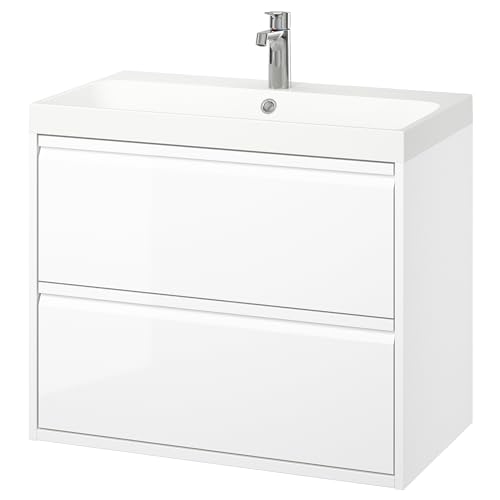 BACKSJÖN/ÄNGSJÖN Waschtisch/Waschtisch/Wasserhahn, 80x48x69cm, Weiß Hochglanz von ProTuning