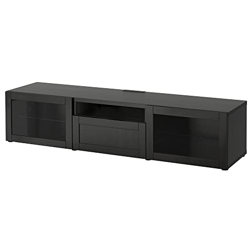 BESTÅ TV-Bank, 180 x 42 x 39 cm, Schwarz-Braun/Hanviken Schwarz-Braun Klarglas von ProTuning