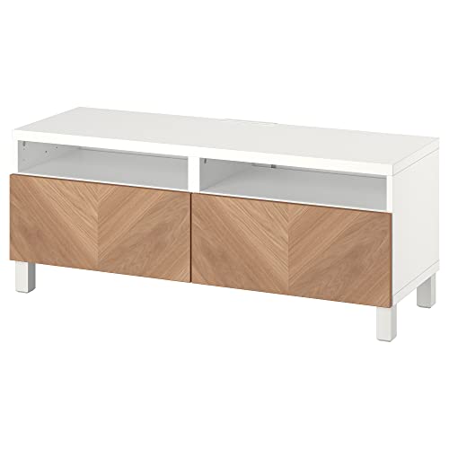 BESTÅ TV-Bank mit Schubladen, 120 x 42 x 48 cm, Weiß/Hedeviken/Stubbarp Eichenfurnier von ProTuning