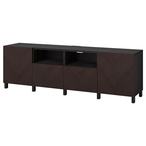 BESTÅ TV-Bank mit Türen und Schubladen, 240 x 42 x 74 cm, Schwarz-Braun Hedeviken/Stubbarp/Dunkelbraun gebeiztes Eichenfurnier von ProTuning