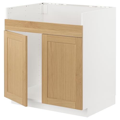 METOD Base cab f HAVSEN Doppelbecken-Spüle, Weiß/Forsbacka-Eiche, 80x60 cm von ProTuning