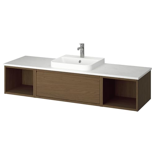 ProTuning BACKSJÖN/ÄNGSJÖN Waschtisch/Armaturen, braune Eichenoptik/weißer Marmoreffekt, 162x49x41 cm von ProTuning