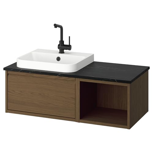 ProTuning BACKSJÖN/ÄNGSJÖN Waschtisch/Waschtisch/Wasserhahn, Braun Eiche-Effekt/Schwarzer Marmoreffekt, 102x49x41cm von ProTuning