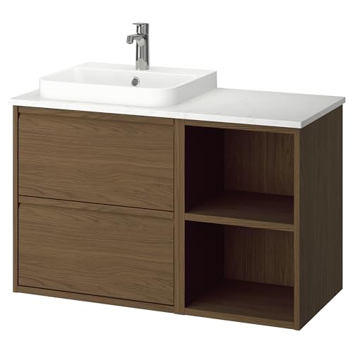 ProTuning BACKSJÖN/ÄNGSJÖN Waschtisch/Waschtisch/Wasserhahn, Braun Eiche-Effekt/Weißer Marmoreffekt, 102x49x71cm von ProTuning