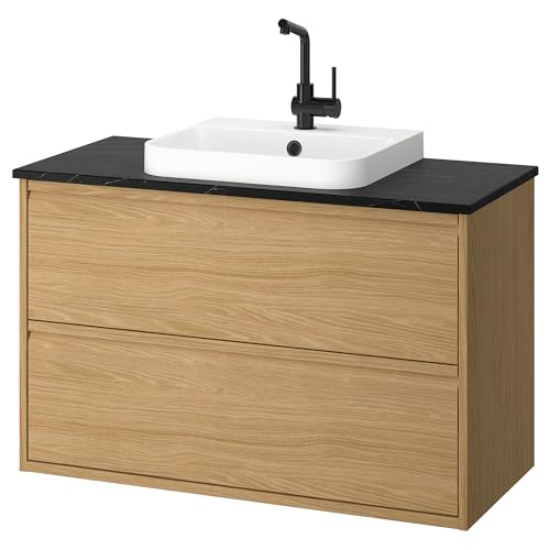 ProTuning BACKSJÖN/ÄNGSJÖN Waschtisch/Waschtisch/Wasserhahn, Eicheneffekt/schwarzer Marmoreffekt, 102x49x71 cm von ProTuning