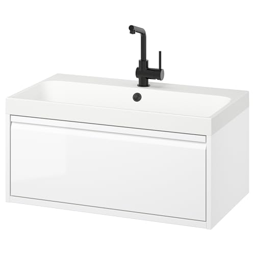ProTuning BACKSJÖN/ÄNGSJÖN Waschtisch/Waschtisch/Wasserhahn, hochglänzend weiß, 80x48x39cm von ProTuning