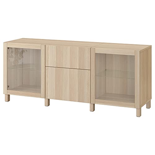 ProTuning BESTÅ Aufbewahrungskombination mit Schubladen, 180 x 42 x 74 cm, weiß gebeizte Eichenoptik Lappviken/Sindvik/Stubbarp weiß gebeizte Eiche eff Klarglas von ProTuning