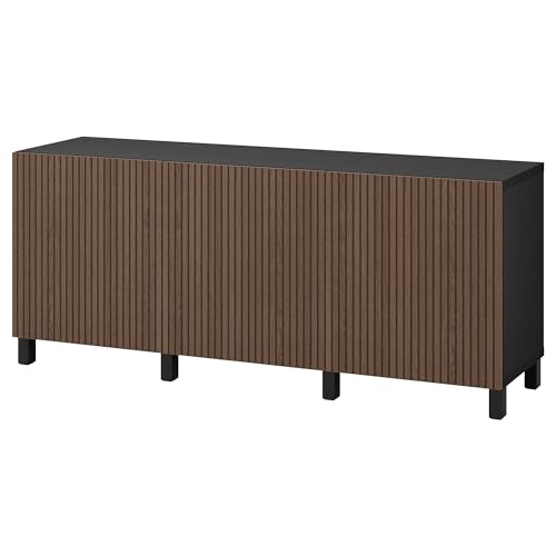 ProTuning BESTÅ Aufbewahrungskombination mit Türen, 180 x 42 x 74 cm, schwarz-braun Björköviken/Stubbarp/braun gebeiztes Eichenfurnier von ProTuning