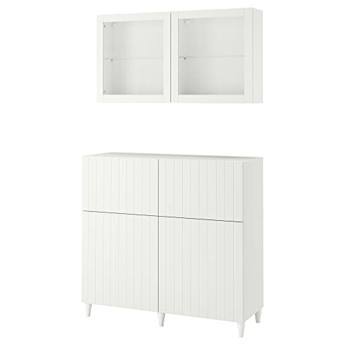 ProTuning BESTÅ Aufbewahrungskombination mit Türen/Schubladen, 120 x 42 x 213 cm, weiß/Sutterviken/Kabbarp weißes Klarglas von ProTuning