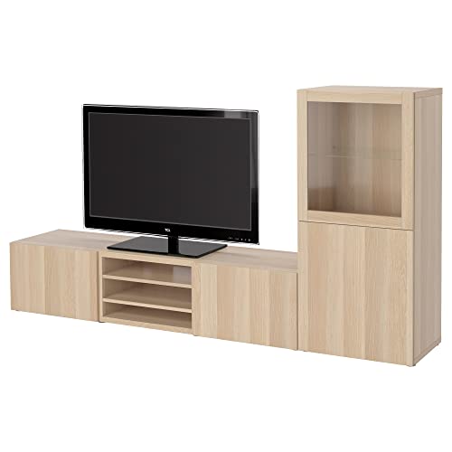 ProTuning BESTÅ TV-Aufbewahrungskombination/Glastüren, 240 x 42 x 129 cm, weiß gebeizte Eichenoptik / Lappviken weiß gebeizte Eiche eff Klarglas von ProTuning