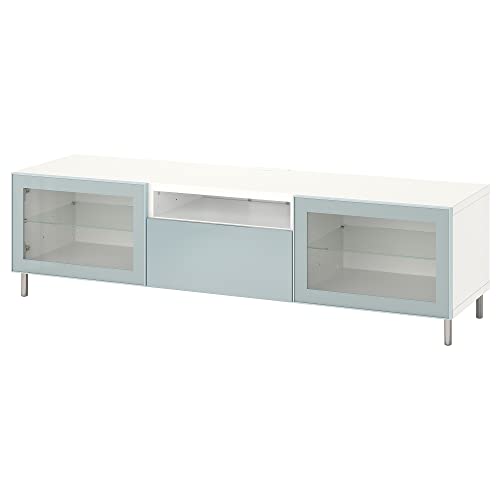 ProTuning BESTÅ TV-Bank, 180 x 42 x 48 cm, weiß Glassvik/Selsviken/Ösarp hellgrau-blau von ProTuning