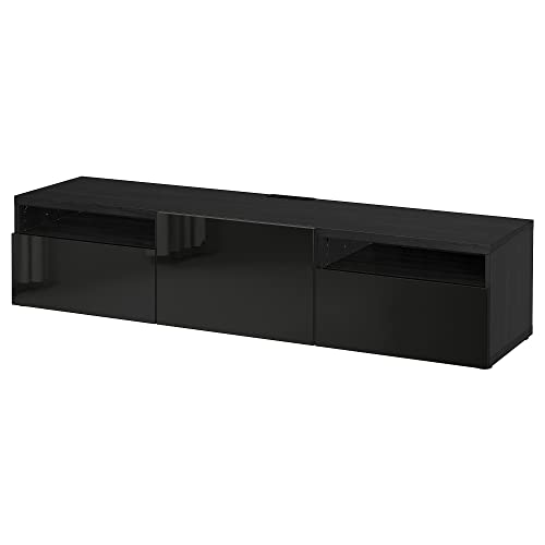 ProTuning BESTÅ TV-Bank, Schwarz-Braun/Selsviken Hochglanz/Schwarz, 180x42x39cm von ProTuning