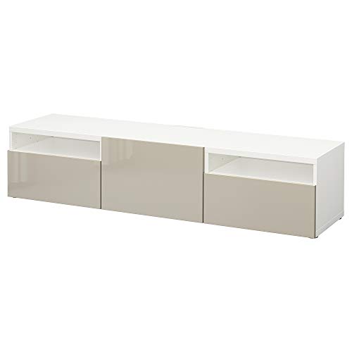 ProTuning BESTÅ TV-Bank, Weiß/Selsviken Hochglanz/Beige, 180x42x39cm von ProTuning