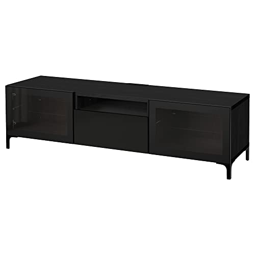 ProTuning BESTÅ TV-Bank, schwarz-braun/Selsviken/Nannarp Hochglanz/schwarzes Klarglas, 180x42x48cm von ProTuning