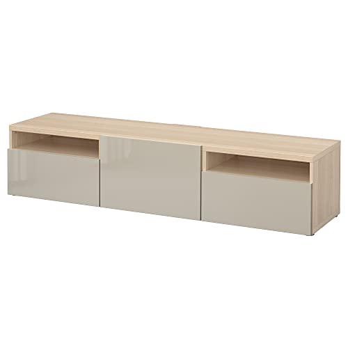 ProTuning BESTÅ TV-Bank, weiß gebeizt Eicheneffekt/Selsviken Hochglanz/Beige, 180x42x39cm von ProTuning