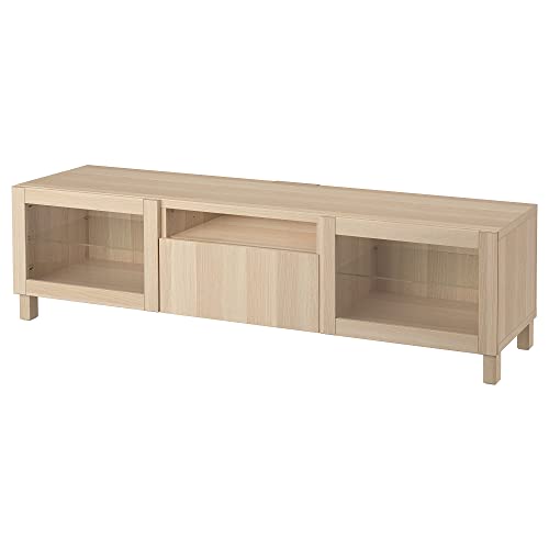ProTuning BESTÅ TV-Bank, weiß gebeizte Eichenoptik/Lappviken/Stubbarp weiß gebeizte Eiche eff Klarglas, 180 x 42 x 48 cm von ProTuning
