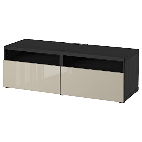 ProTuning BESTÅ TV-Bank mit Schubladen, 120 x 42 x 39 cm, schwarz-braun/Selsviken Hochglanz/Beige von ProTuning