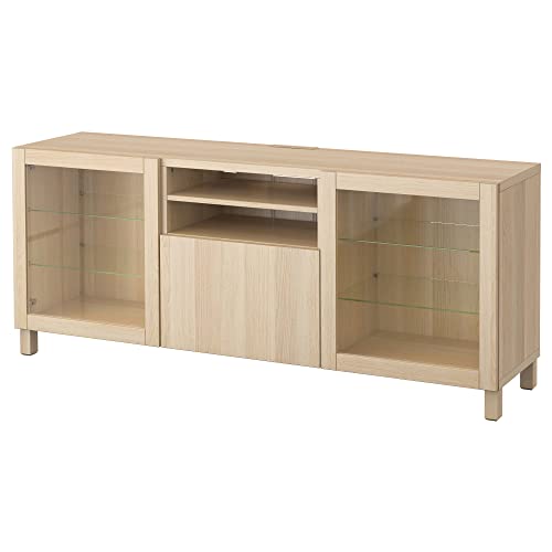 ProTuning BESTÅ TV-Bank mit Schubladen, 180 x 40 x 74 cm, Lappviken/Sindvik weiß gebeizte Eiche eff Klarglas von ProTuning