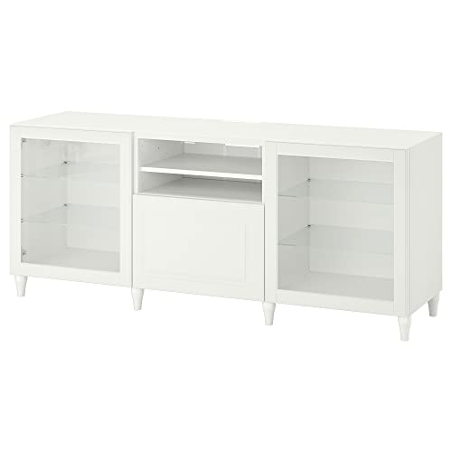 ProTuning BESTÅ TV-Bank mit Schubladen, 180 x 42 x 74 cm, weiß/Smeviken/Kabbarp weißes Klarglas von ProTuning