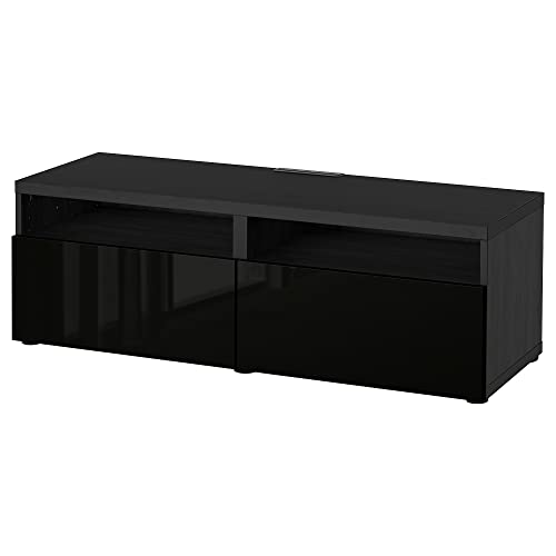 ProTuning BESTÅ TV-Bank mit Schubladen, Schwarz-Braun/Selsviken Hochglanz/Schwarz, 120x42x39cm von ProTuning