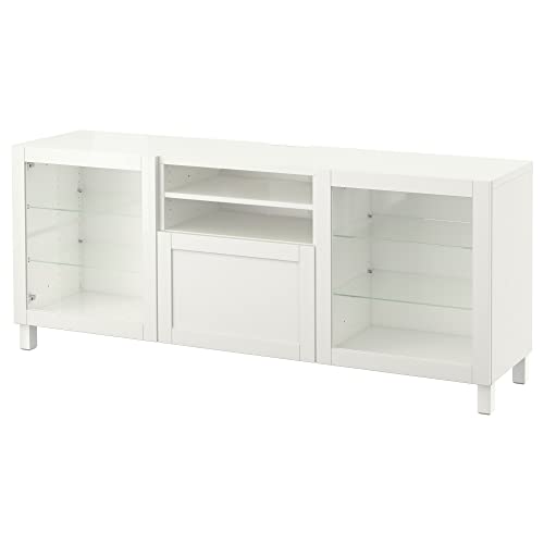 ProTuning BESTÅ TV-Bank mit Schubladen, weiß/Hanviken/Stubbarp weißes Klarglas, 180 x 42 x 74 cm von ProTuning