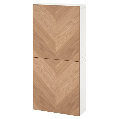 ProTuning BESTÅ Wandschrank mit 2 Türen, Weiß/Hedeviken Eichenfurnier, 60x22x128cm von ProTuning