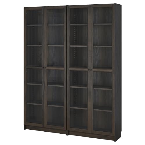 ProTuning BILLY/OXBERG Bücherregal-Kombination mit Glastüren, 160 x 202 cm, Dunkelbraun Eichenoptik von ProTuning