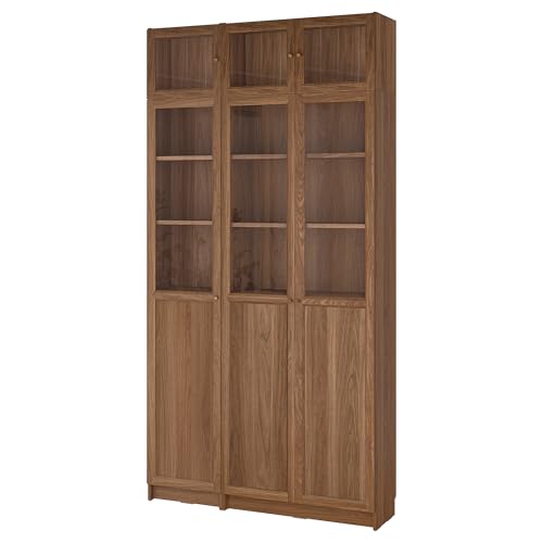 ProTuning BILLY/OXBERG Bücherregal mit hochklappbarer Außen-/Pnl/Glss-DRS, 120 x 30 x 237 cm, brauner Walnuss-Effekt/Klarglas von ProTuning
