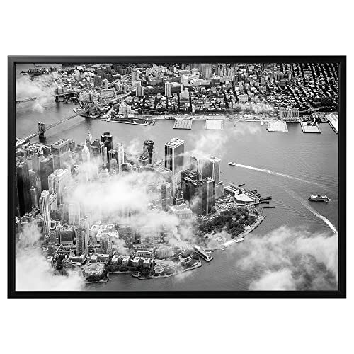 ProTuning BJÖRKSTA Bild mit Rahmen, 140x100cm, Manhattan mit hellen Wolken/Schwarz von ProTuning