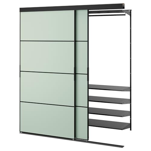ProTuning BOAXEL/SKYTTA Reach-in Kleiderschrank mit Schiebetür, Metall Schwarz / Mehamn Hellgrün, 177x65x205 cm von ProTuning
