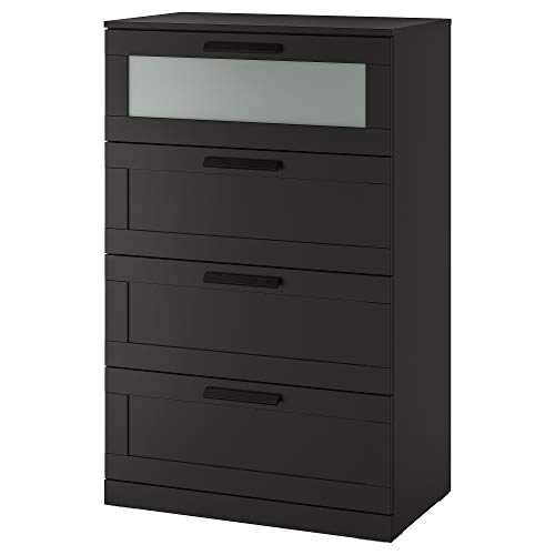 ProTuning BRIMNES Kommode mit 4 Schubladen, 78 x 124 cm, Schwarz/Milchglas von ProTuning