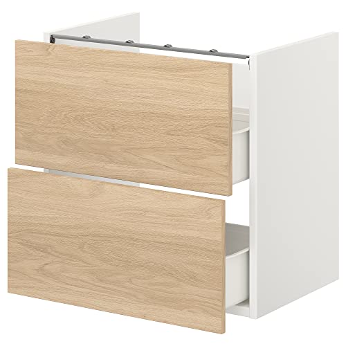 ProTuning ENHET Base cb f Waschtisch mit 2 Schubladen, Weiß/Eicheneffekt, 60 x 42 x 60 cm von ProTuning