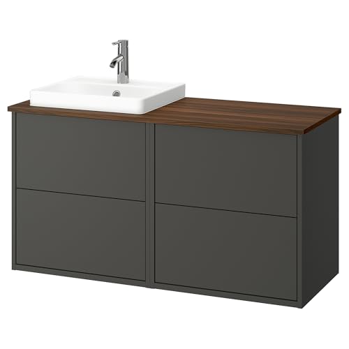 ProTuning HAVBÄCK/ORRSJÖN Waschtisch/Waschtisch/Wasserhahn, Dunkelgrau/Braun Walnuss-Effekt, 122x49x71cm von ProTuning