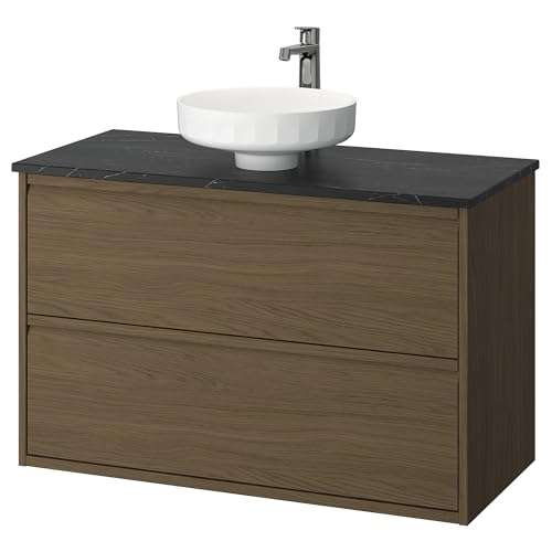 ProTuning LERSJÖN/ÄNGSJÖN Waschtisch/Waschtisch/Wasserhahn, Braun Eiche-Effekt/Schwarzer Marmoreffekt, 102x49x79cm von ProTuning