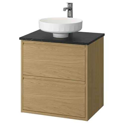 ProTuning LERSJÖN/ÄNGSJÖN Waschtisch/Waschtisch/Wasserhahn, Eicheneffekt/schwarzer Marmoreffekt, 62x49x79cm von ProTuning