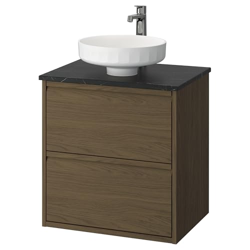 ProTuning LERSJÖN/ÄNGSJÖN Waschtisch/Waschtisch/Wasserhahn, braune Eichenoptik/schwarzer Marmoreffekt, 62x49x79cm von ProTuning